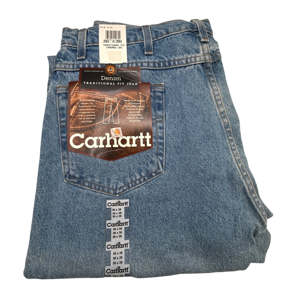 Carhartt Denim Traditional Fit Jeans Mens 36x38 Light Wash B18 STW NOS NWT